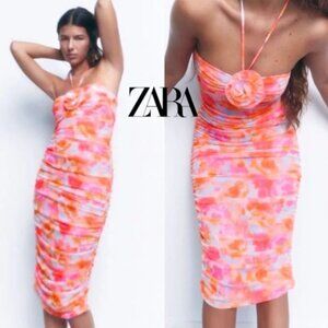 ZARA–(S) floral printed tulle midi dress [SMALL]